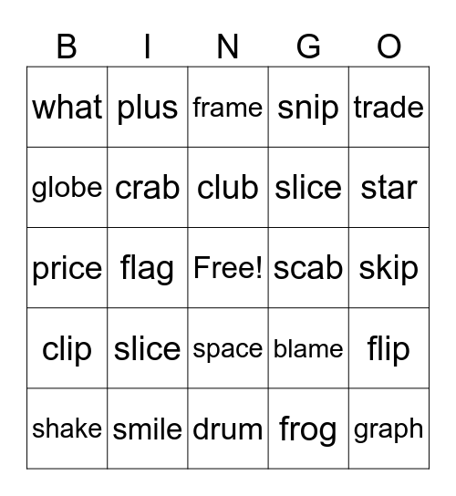 Initial Consonant Blends Bingo Card