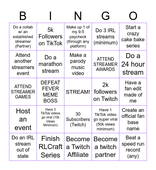2026 Streaming Goals - Febreyze Bingo Card
