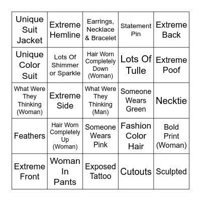 Oscars Red Carpet Bingo 2026 Bingo Card