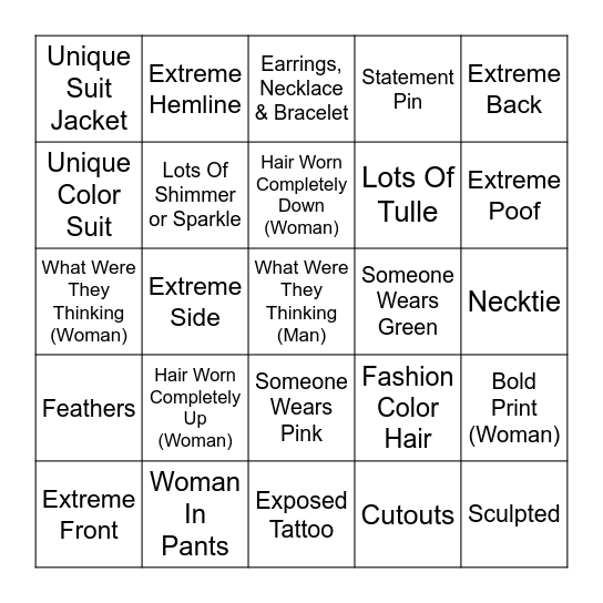 Oscars Red Carpet Bingo 2026 Bingo Card