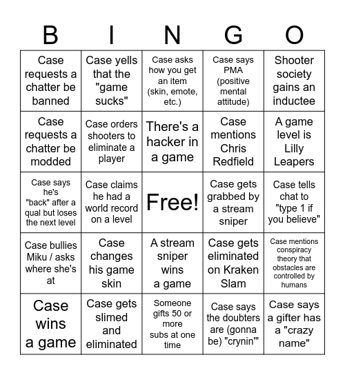 CaseOh Fall Guys BINGO Card