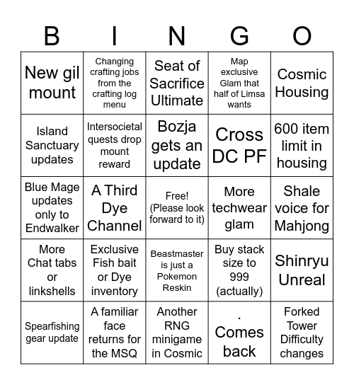 FFXIV 7.5 LL Bingo Card