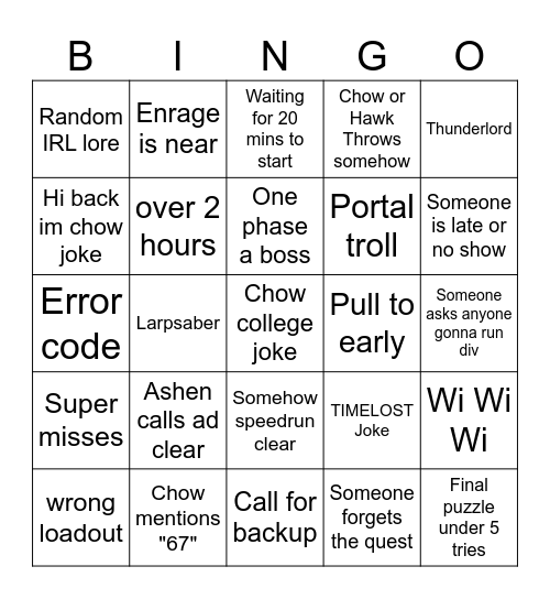 GOS Div run Bingo Card