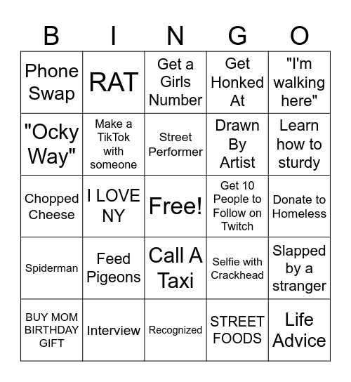 New York Bingo Card