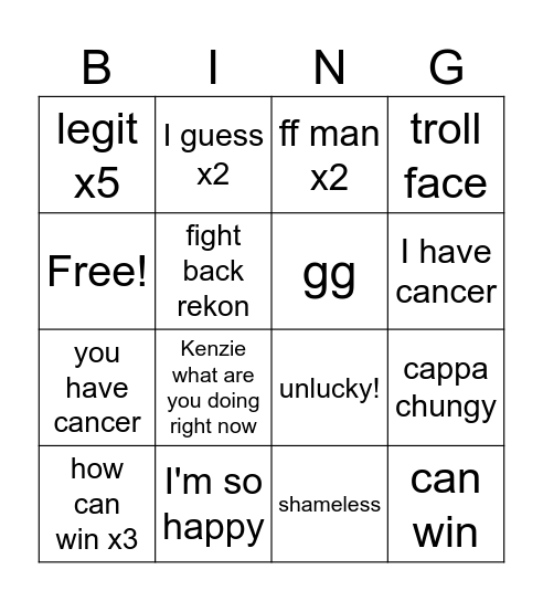 Untitled Bingo Card