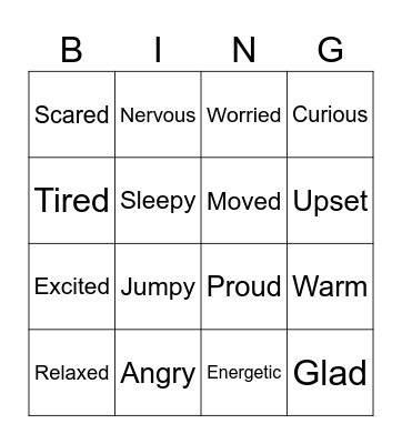 Emotions Bingo Card
