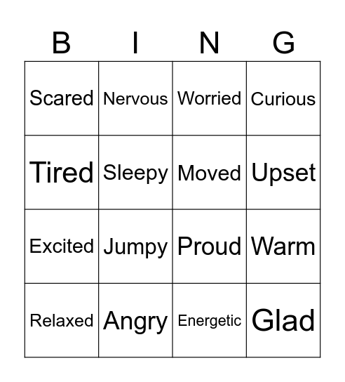 Emotions Bingo Card