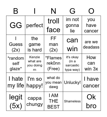 stel scrimgo Bingo Card
