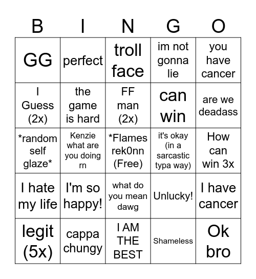stel scrimgo Bingo Card