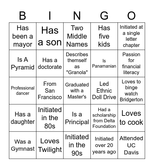 PEOPLE BINGO! Bingo Card