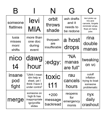 Shiho5 Bingo Card