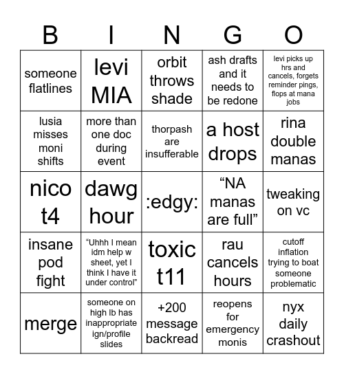 Shiho5 Bingo Card