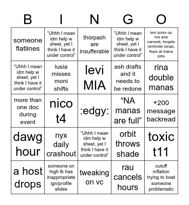 Shiho5 Bingo Card