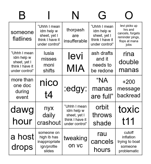 Shiho5 Bingo Card