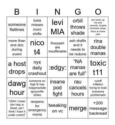 Shiho5 Bingo Card