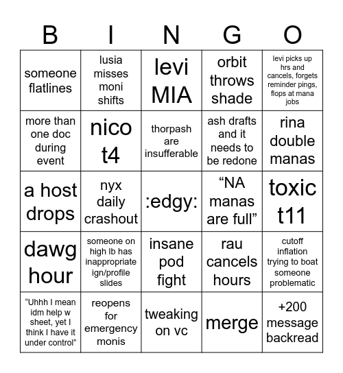 Shiho5 Bingo Card