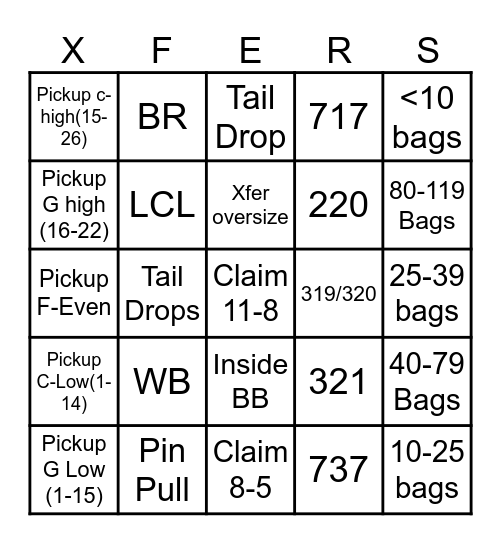 Delta Xfers Bingo Card