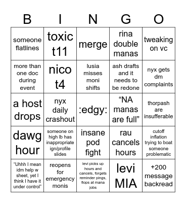 Shiho5 Bingo Card