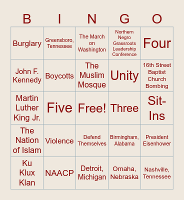 Malcom X's Message to the Grassroots Bingo Card