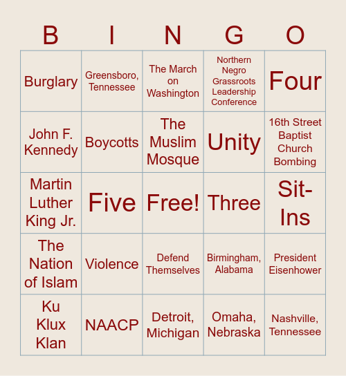 Malcom X's Message to the Grassroots Bingo Card