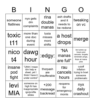 Shiho5 Bingo Card