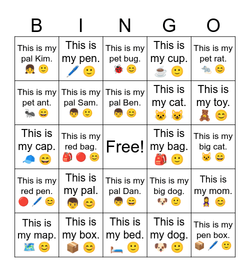 B3 L1 This is my mom. 👩‍👧 😊 Bingo Card