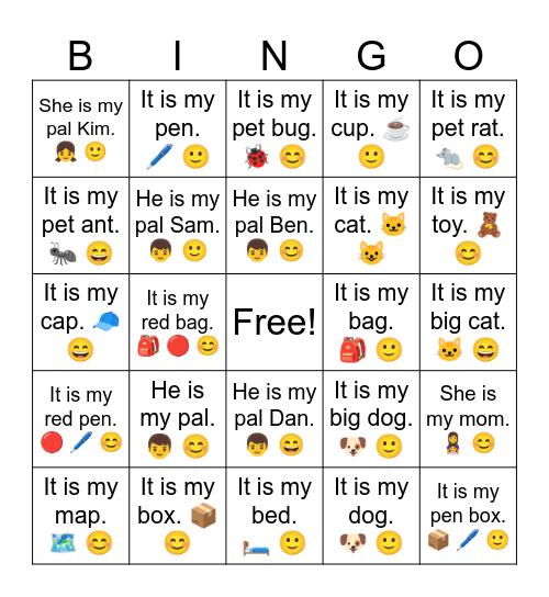 B3 L2 She is my mom. 👩‍👧 😊 Bingo Card