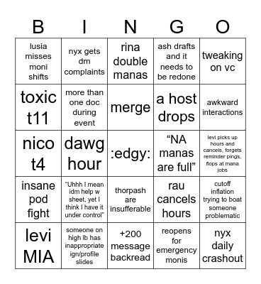 Shiho5 Bingo Card