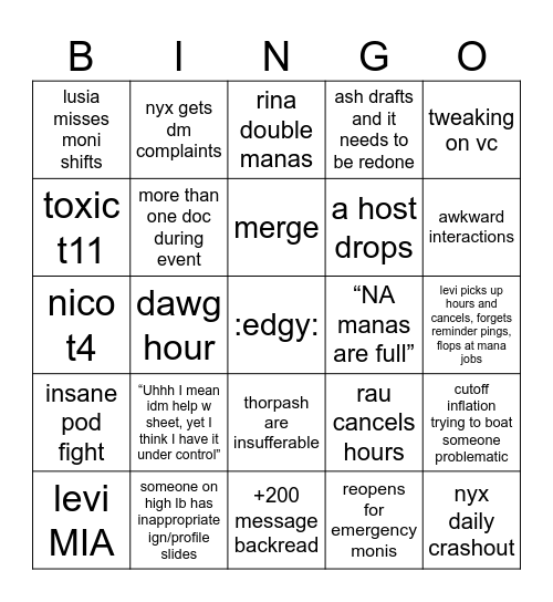 Shiho5 Bingo Card