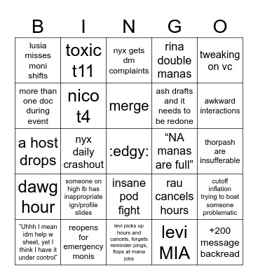 Shiho5 Bingo Card