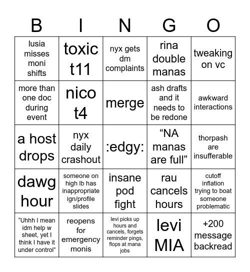 Shiho5 Bingo Card