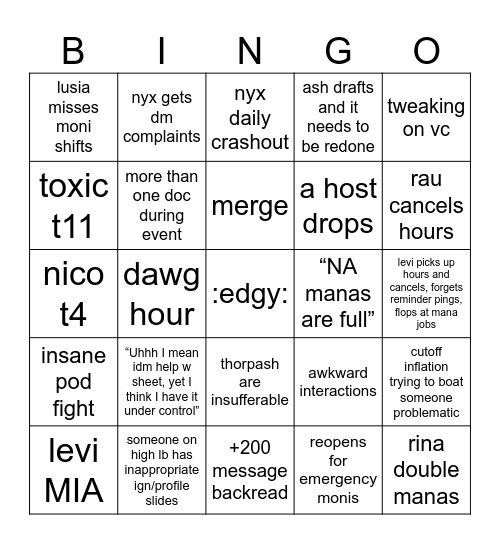 Shiho5 Bingo Card