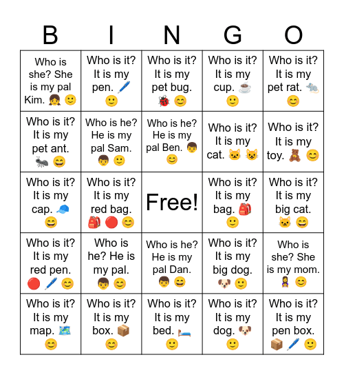 B3 L3 Who is she? She is my mom. 👩‍👧 😊 Bingo Card