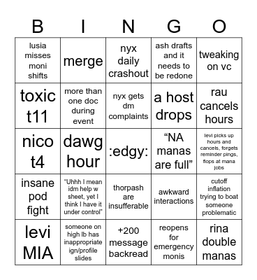 Shiho5 Bingo Card