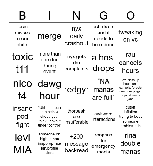 Shiho5 Bingo Card