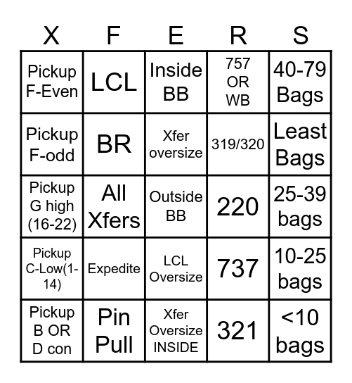 Delta Xfer Bingo V2 Bingo Card