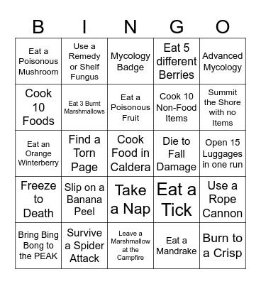 PEAK Bingo Card
