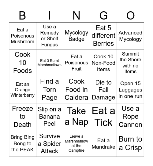 PEAK Bingo Card