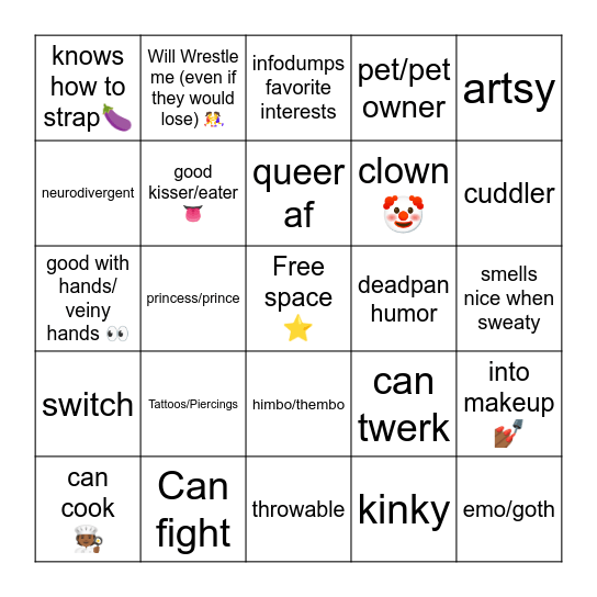 Are You Lucia's Type? Bingo Card
