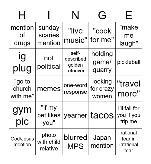 Hingego Bingo Card