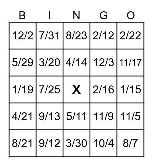 When Is Your Birthday? Bingo Card