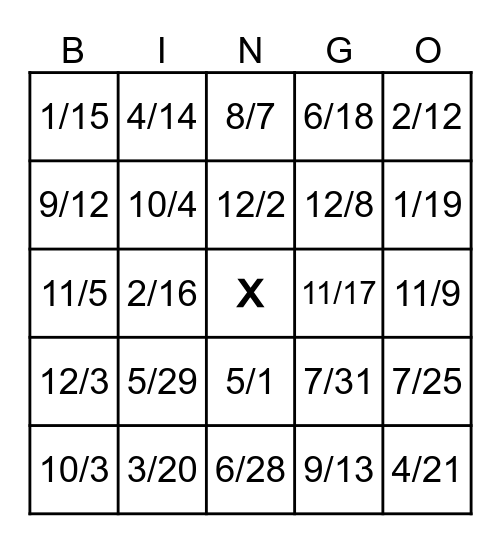 When Is Your Birthday? Bingo Card