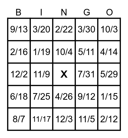 When Is Your Birthday? Bingo Card