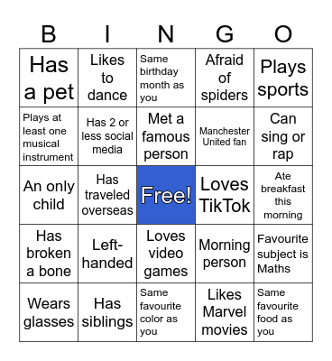 Ice breaking Bingo Card
