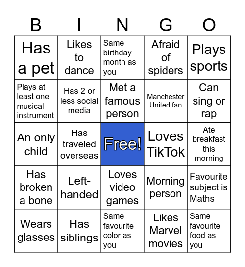Ice breaking Bingo Card