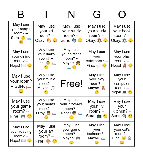 B3 L6 May I use your kitchen? -- Sure. 🍳 😊 Bingo Card