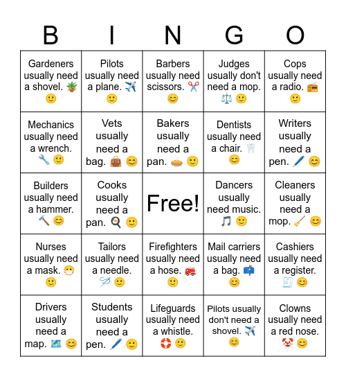 B10 L12 Barbers usually don't need a map. ✂️ 🙂 Bingo Card