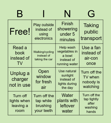 For the Environment! Bingo Card