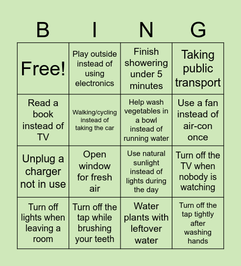 For the Environment! Bingo Card