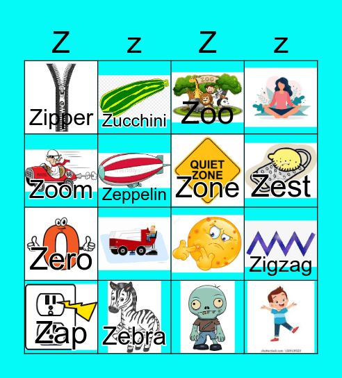 Letter Z Bingo Card
